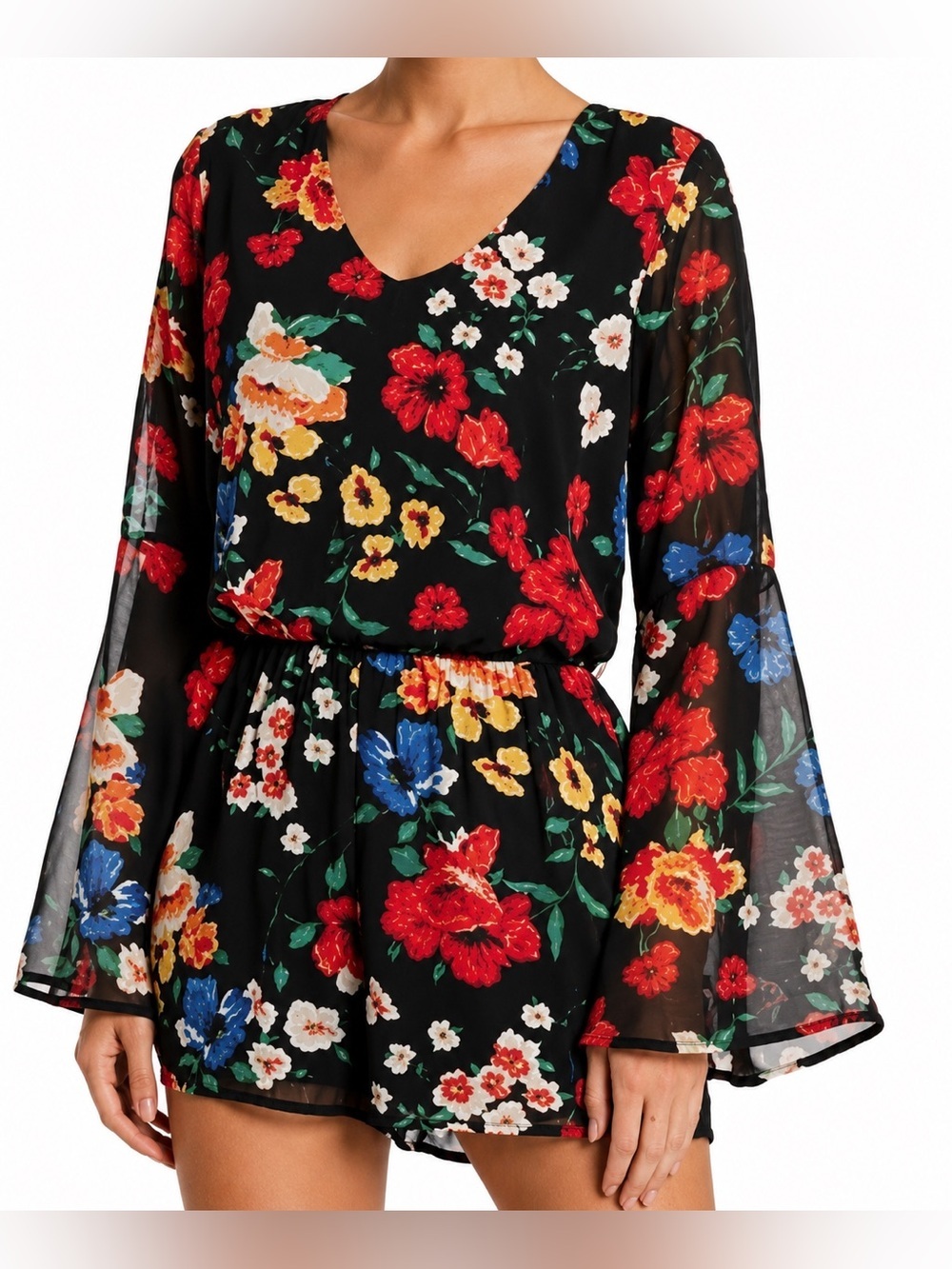 Free Press black floral romper, medium